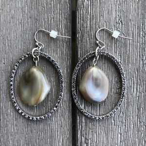 Unique rhinestone and natural stone drop earrings